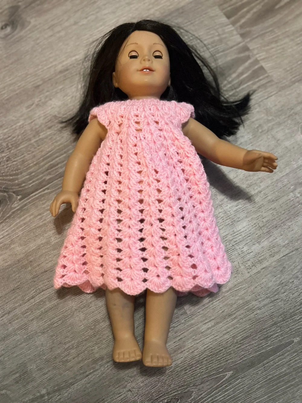 American Girl Doll (Josephina) dressed in Hand-Crocheted Doll Dress